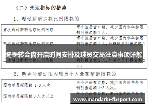 冬季转会窗开启时间安排及球员交易注意事项详解