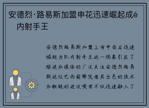 安德烈·路易斯加盟申花迅速崛起成队内射手王